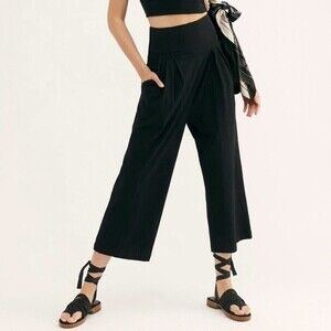 Free People Larissa High Rise Wide Leg Pant Black Size 0 Cropped Trouser